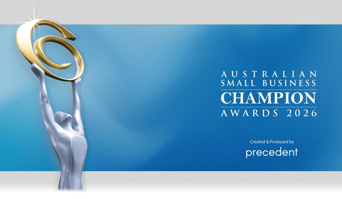 Australian Small Business Champion Awards 2026 artwork with the champion trophy